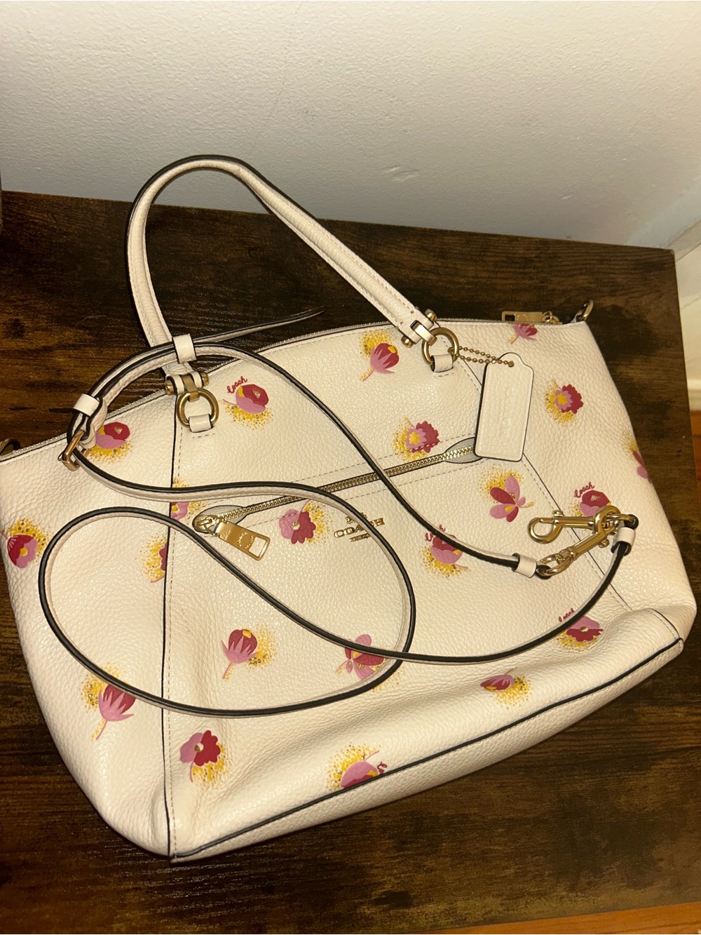 Coach Cream Prarie Leather Satchel with floral print - Picture 4 of 4